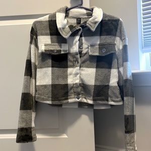 Fleece crop button up jacket